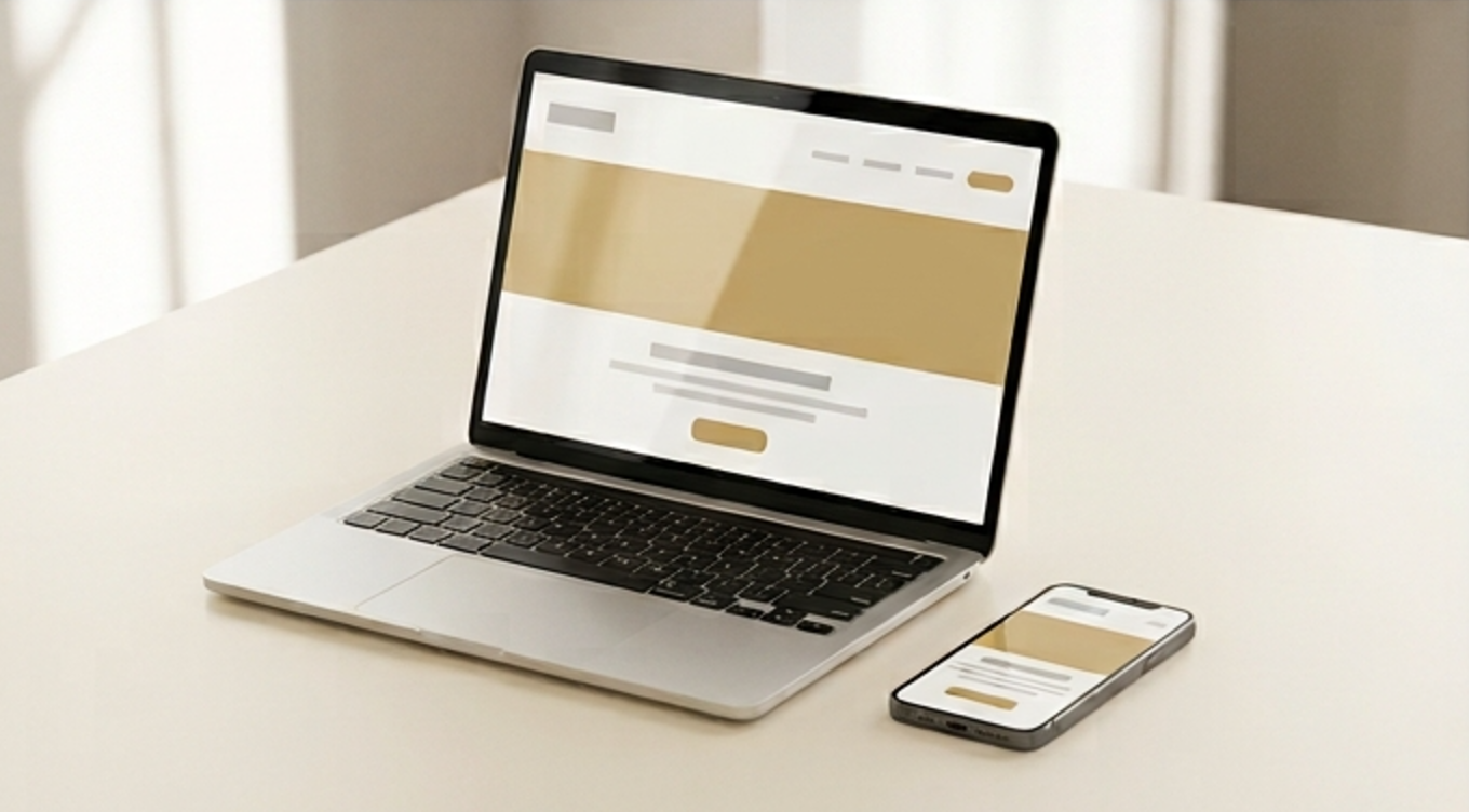 Notebook und Telefon mit einem ruhigen Website-Layout